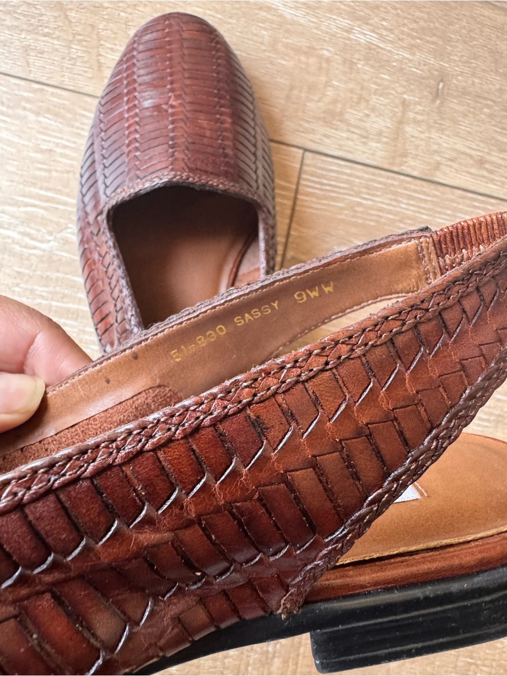 Trotters Brown Woven Leather Slingback Flats - Picture 3 of 5
